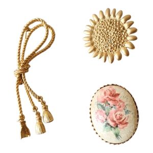 Vintage Brooch Lot Of 3 Gold Tone